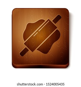 Brown Rolling pin icon isolated on white background. Wooden square button. Vector Illustration