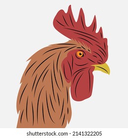Brown rooster head vector looks strong with sharp eye highlights, suitable for logos, restaurants selling fried chicken and others