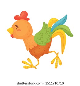 Brown rooster is running. Vector illustration on a white background.