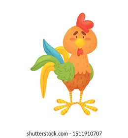 Brown rooster is standing. Vector illustration on a white background.