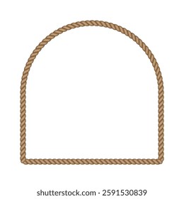 Brown rope arch frame. Blank string cord curved border. nautical, western, rustic vintage design element for logos, labels, and banners.