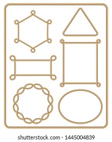 Brown rope frame set. Vector illustration.