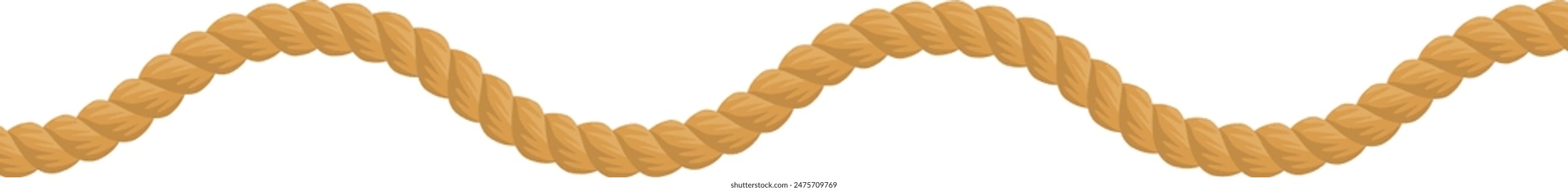 Brown rope illustration long twisted cord isolated white background. Flexible jute fiber cable graphic design element. Toughness strength concept durable braided rope digital drawing