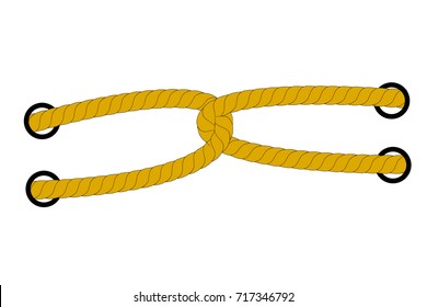 Brown Rope out from hole, Isolated on White

