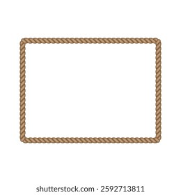 Brown rope rectangle frame. Blank string cord quadrilateral border. nautical, western, rustic vintage design element for logos, labels, and banners.