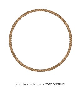 Brown rope round frame. Blank string cord circle border. nautical, western, rustic vintage design element for logos, labels, and banners.