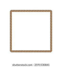 Brown rope square frame. Blank string cord quadrilateral rectangular border. nautical, western, rustic vintage design element for logos, labels, and banners.