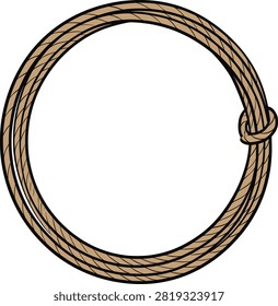 Brown rope twisted into a circle with a knot at the side perfect for western themes or rodeo graphics