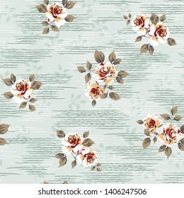 brown rose vector flowers pattern on green texture background