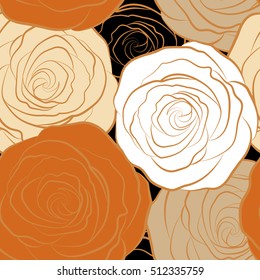 Brown roses. Vector floral seamless pattern.