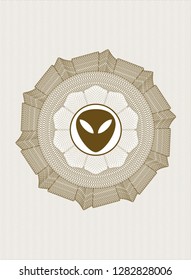 Brown rosette. Linear Illustration with alien icon inside