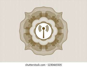 Brown rosette. Linear Illustration with antenna signal icon inside