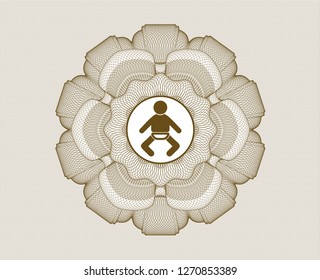 Brown rosette. Linear Illustration with baby icon inside