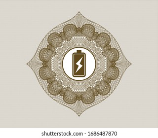 Brown rosette. Linear Illustration with battery charging icon inside