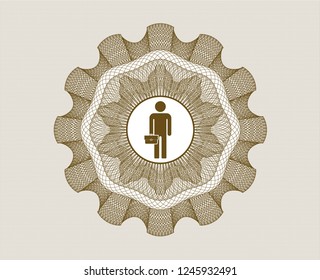 Brown rosette. Linear Illustration with businessman holding briefcase icon inside