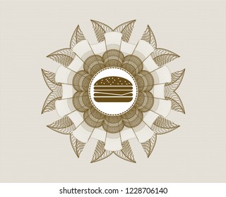 Brown rosette. Linear Illustration with cheeseburger icon inside