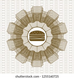 Brown rosette. Linear Illustration with cheeseburger icon inside