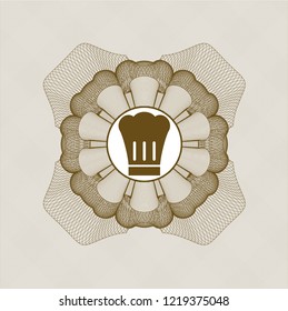 Brown rosette. Linear Illustration with chef hat icon inside