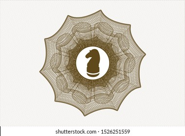 Brown rosette. Linear Illustration with chess knight icon inside