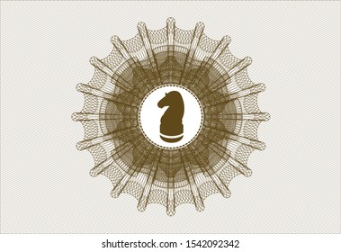 Brown rosette. Linear Illustration with chess knight icon inside