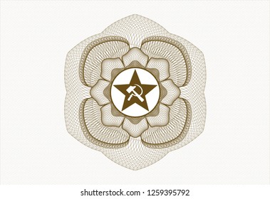 Brown rosette. Linear Illustration with communism icon inside