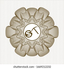 Brown rosette. Linear Illustration with cryptocurrency mining icon inside