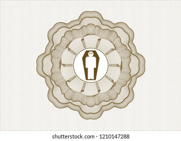 Brown rosette. Linear Illustration with dead man in his coffin icon inside