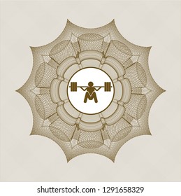 Brown rosette. Linear Illustration with deep squat icon inside