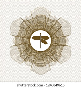 Brown rosette. Linear Illustration with directions sign icon inside