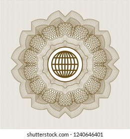 Brown rosette. Linear Illustration with globe, website icon inside