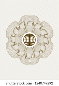 Brown rosette. Linear Illustration with globe, website icon inside