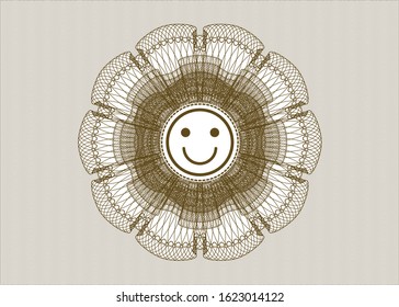 Brown rosette. Linear Illustration with happy face icon inside