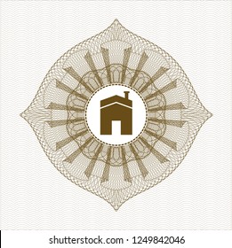 Brown rosette. Linear Illustration with house icon inside