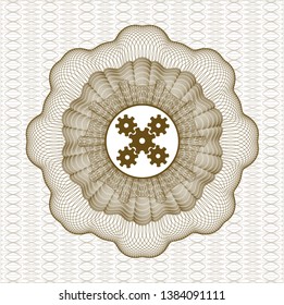 Brown rosette. Linear Illustration with mechanism icon inside