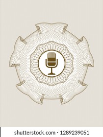Brown rosette. Linear Illustration with microphone icon inside