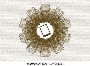 Brown rosette. Linear Illustration with mobile phone icon inside