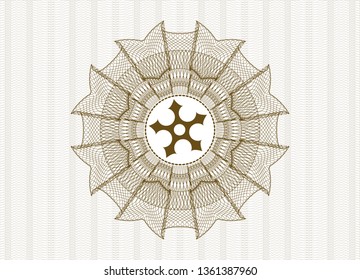 Brown rosette. Linear Illustration with ninja star icon inside