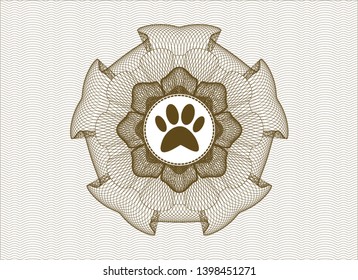 Brown rosette. Linear Illustration with paw icon inside