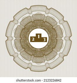 Brown rosette. Linear Illustration. with podium icon inside