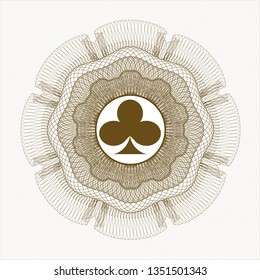 Brown rosette. Linear Illustration with poker clover icon inside