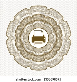 Brown rosette. Linear Illustration with printer icon inside