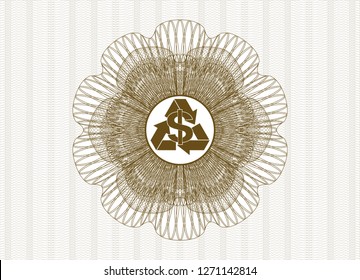 Brown rosette. Linear Illustration with recycling business icon inside