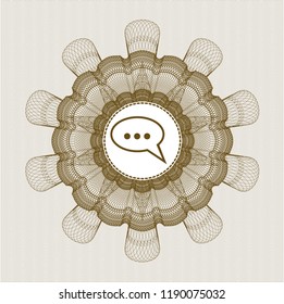 Brown rosette. Linear Illustration with speech bubble icon inside