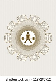 Brown rosette. Linear Illustration with sumo deadlift icon inside