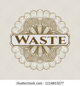 Brown rosette. Linear Illustration with text Waste inside