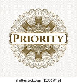Brown rosette. Linear Illustration with text Priority inside