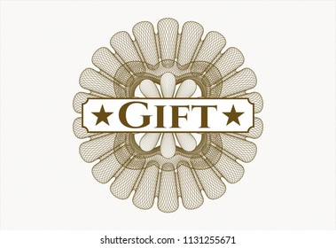 Brown rosette. Linear Illustration with text Gift inside