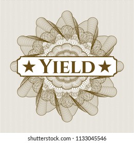 Brown rosette. Linear Illustration with text Yield inside