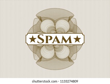 Brown rosette. Linear Illustration with text Spam inside