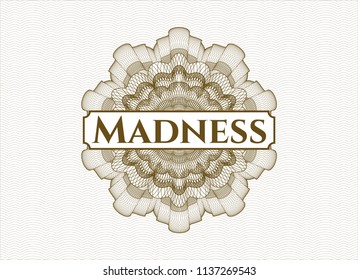 Brown rosette. Linear Illustration with text Madness inside